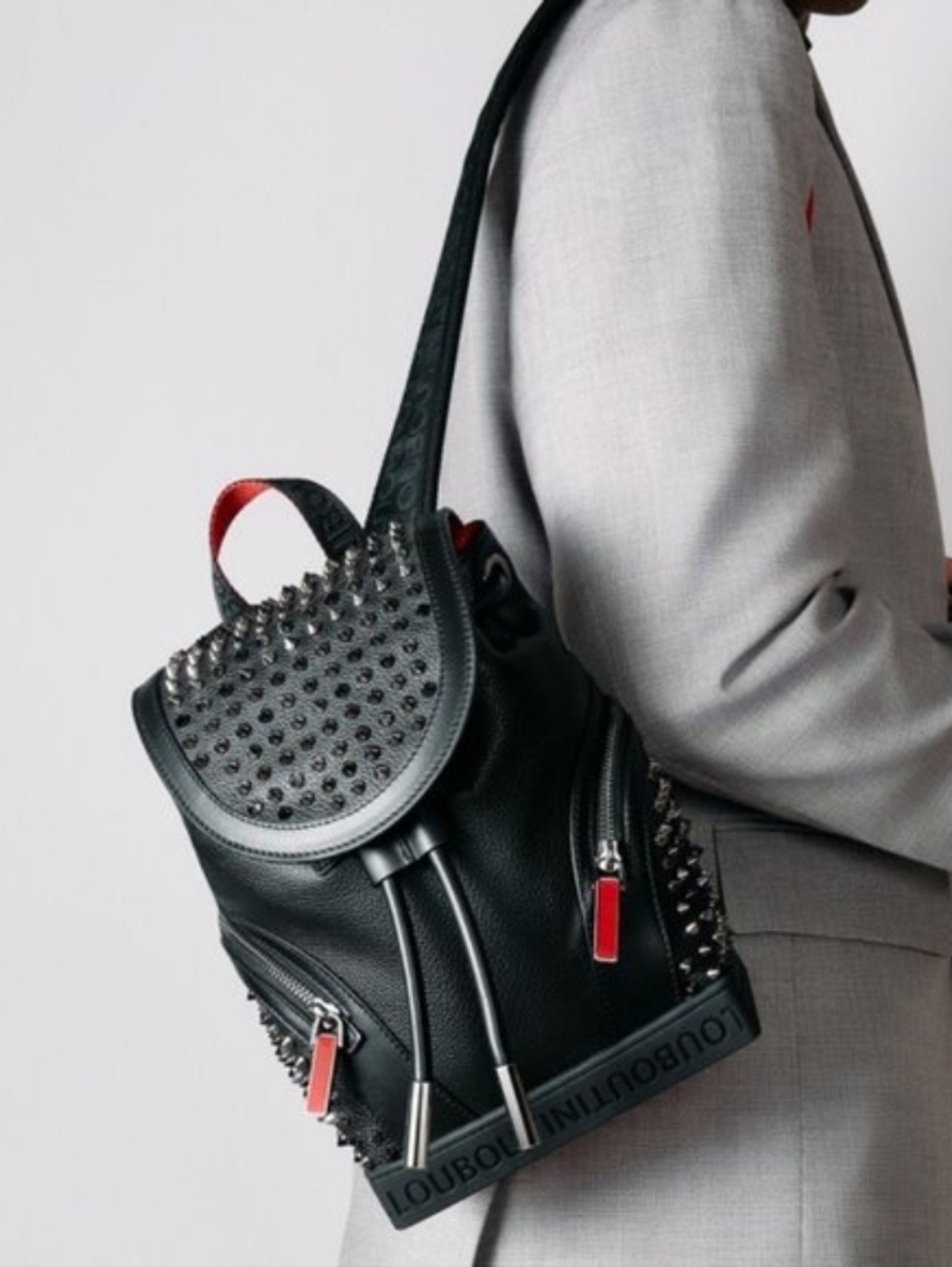 Christian Louboutin Small Explorafunk Black Red Leather Backpack Spike Studded